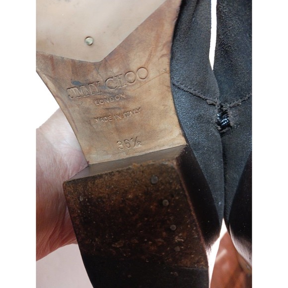 JIMMY CHOO Roughout Suede Knee High Brown Leather Riding Boots Size 6 US 36.5 EU - Picture 8 of 16